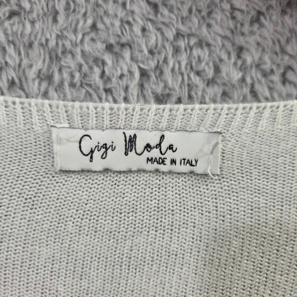 Gigi Moda Oversized Sweater Large White Gold Metallic Paint Drip Boxy Soft Italy - Picture 3 of 9